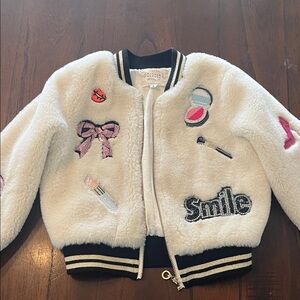 Hannah Banana White Fleece Jacket with Embroidered Patches